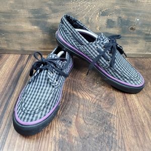 Sperry Top Sider Black Gray Purple Checkered Boat Seck Shoes Womens Size  8M